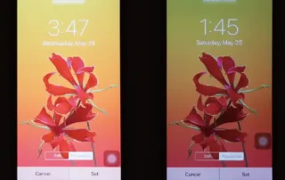 Genuine versus copy iPhone screen.