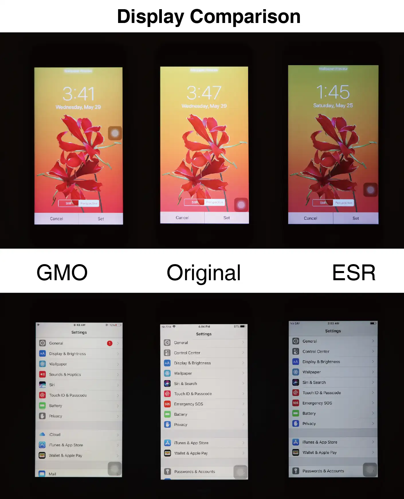 genuine-apple-screen-replacement Genuine Apple screen compared to copy screens.